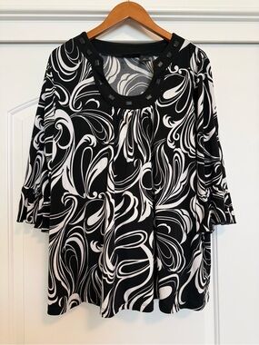 Maggie Barnes Black & White Swirl Tunic with Studded Scoop Neck
